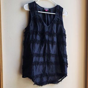 Vince Camuto Black V-Neck Fringe Tank Top Size XXS